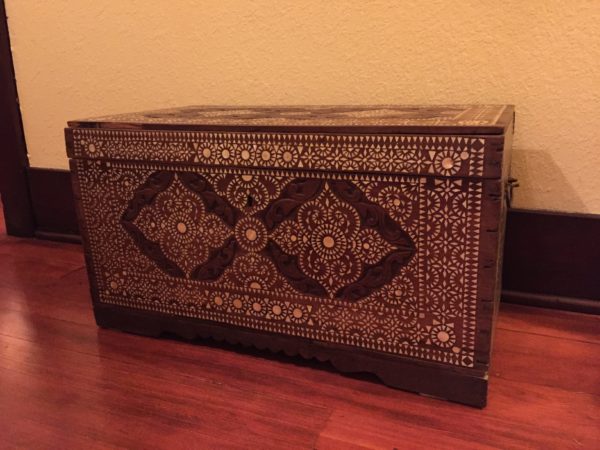 SOLD – Filipino Mother of Pearl Inlaid Dark Wood Trunk