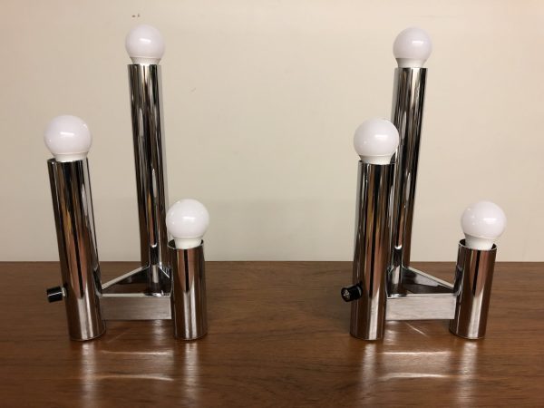 Modernist Chrome Graduated 3 Bulb Lamps Pair – $895