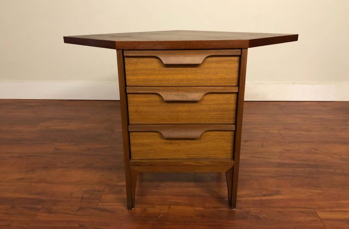 Johnson Carper Vintage Walnut Corner Cabinet – $450