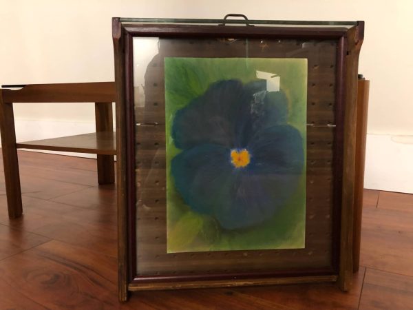 Carol Bill “Blue Pansy” Framed Pastel – $150