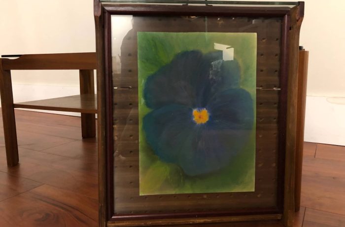 Carol Bill “Blue Pansy” Framed Pastel – $150