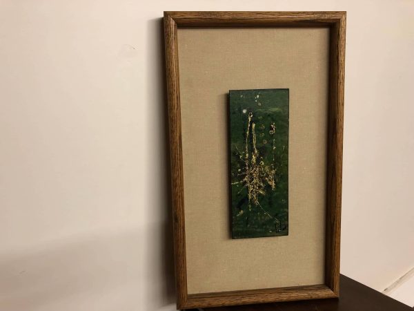 Mid-Century Framed Enamel Plaque – $95