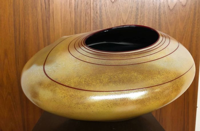 Gold & Red Large Blown Glass Vessel – $250