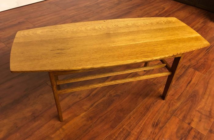 Small Wood Coffee Table with Slat Shelf – $395