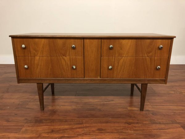 SOLD – Homeworthy Vintage Teak 4 Drawer Low Dresser
