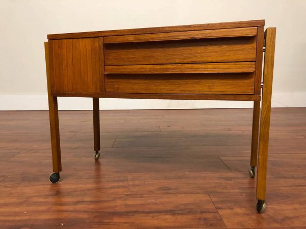 Vintage Teak Rolling Sewing / Craft Cabinet – $395