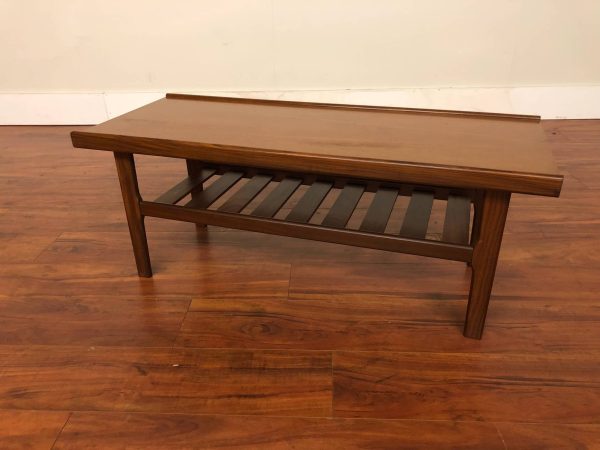 Vintage Rectangular Teak Slat Shelf Coffee Table – $595